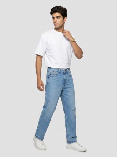 Spykar Light Blue Loose Fit Low Rise Jeans for Men