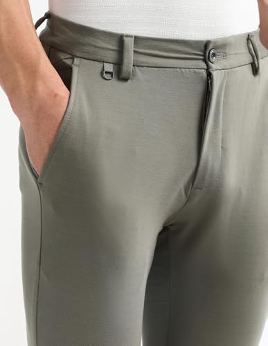 Arrow Sport Men's Solid Super Slim Fit Trousers (ASAKTR2403_Khaki_36)