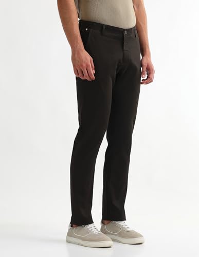 Arrow Sport Men's Dobby Slim Fit Trousers (ASAKTR2407_Dk Brown_38)