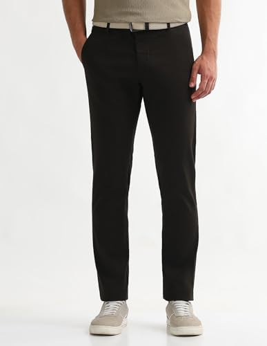 Arrow Sport Men's Dobby Slim Fit Trousers (ASAKTR2407_Dk Brown_38)