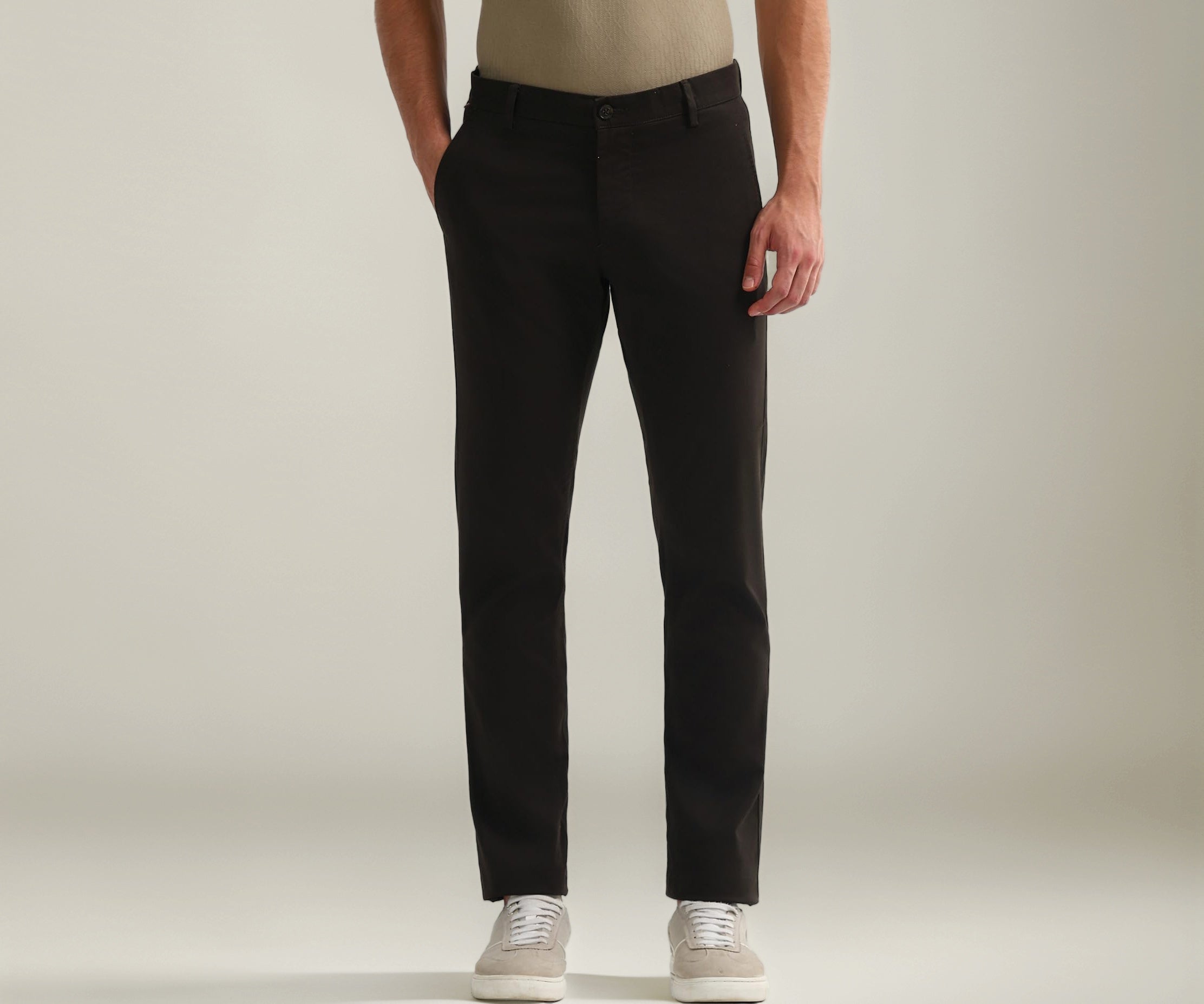 Arrow Sport Men's Dobby Slim Fit Trousers (ASAKTR2407_Dk Brown_38)