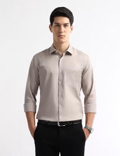 Arrow Men's Regular Fit Shirt (ARAKSH0443_Beige