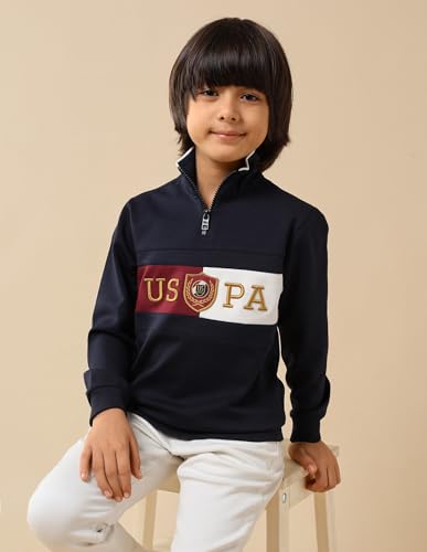 USPA Kids Boys Brand Embroidered Regular Fit Sweatshirt (UKSWS0311_Navy_3-4 Years)