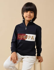 USPA Kids Boys Brand Embroidered Regular Fit Sweatshirt (UKSWS0311_Navy_3-4 Years)