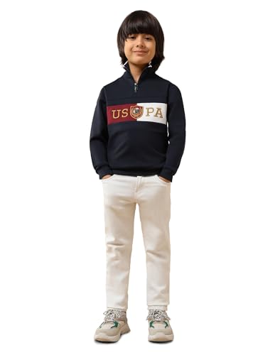 USPA Kids Boys Brand Embroidered Regular Fit Sweatshirt (UKSWS0311_Navy_3-4 Years)