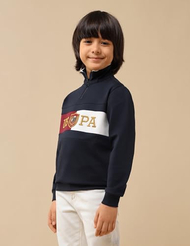 USPA Kids Boys Brand Embroidered Regular Fit Sweatshirt (UKSWS0311_Navy_3-4 Years)