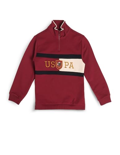 U.S. Polo Assn. Kids Boy's Cotton High Neck Sweatshirt (UKSWS0312_Dark Red