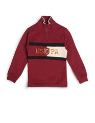 U.S. Polo Assn. Kids Boy's Cotton High Neck Sweatshirt (UKSWS0312_Dark Red