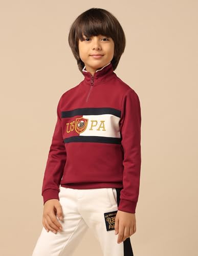U.S. Polo Assn. Kids Boy's Cotton High Neck Sweatshirt (UKSWS0312_Dark Red