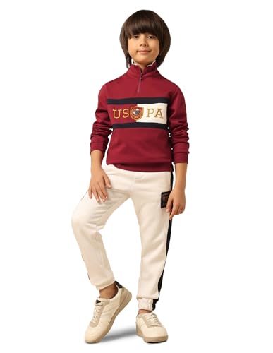 U.S. Polo Assn. Kids Boy's Cotton High Neck Sweatshirt (UKSWS0312_Dark Red