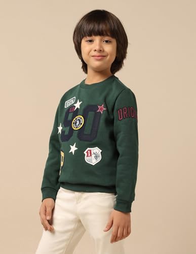 U.S. Polo Assn. Kids Boy's Cotton Crew Neck Sweatshirt (UKSWS0327_Dark Green