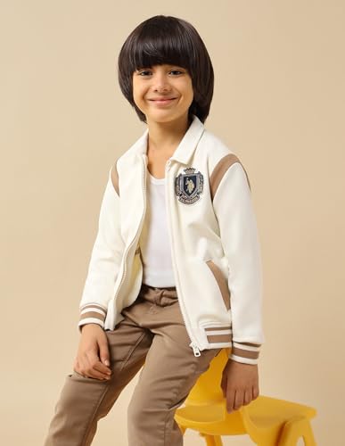 USPA Kids Boys Solid Regular Fit Sweatshirt (UKSWS0336_Off White_3-4 Years)