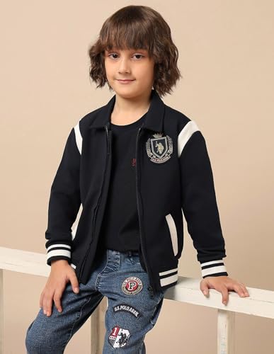 U.S. Polo Assn. Kids Boy's Cotton Collared Neck Sweatshirt (UKSWS0337_Navy