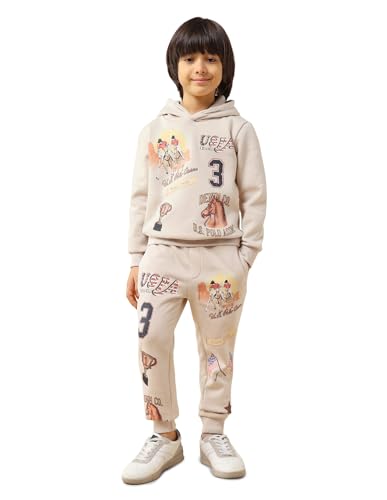 U.S. Polo Assn. Kids Boy's Cotton Neck Hooded Sweatshirt (UKSWS0370_Light Brown