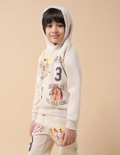U.S. Polo Assn. Kids Boy's Cotton Neck Hooded Sweatshirt (UKSWS0370_Light Brown