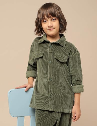 U.S. Polo Assn. Kids Boy's Solid Regular Fit Shirt (UKSHT1566_Olive
