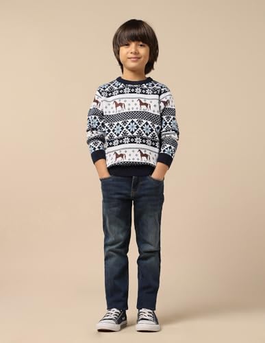 U.S. Polo Assn. Kids Boy's Acrylic Crew Neck Pullover Sweater (UKSWE0164_Navy
