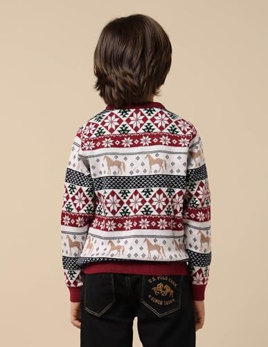 U.S. Polo Assn. Kids Boy's Acrylic Crew Neck Pullover Sweater (UKSWE0165_Dark Red