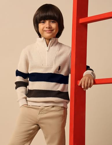 U.S. Polo Assn. Kids Boy's Acrylic High Neck Pullover Sweater (UKSWE0169_Off White