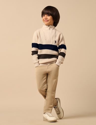 U.S. Polo Assn. Kids Boy's Acrylic High Neck Pullover Sweater (UKSWE0169_Off White