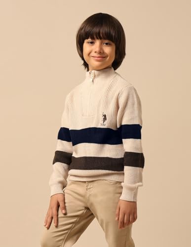 U.S. Polo Assn. Kids Boy's Acrylic High Neck Pullover Sweater (UKSWE0169_Off White