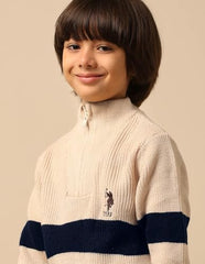 U.S. Polo Assn. Kids Boy's Acrylic High Neck Pullover Sweater (UKSWE0169_Off White