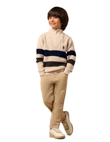 U.S. Polo Assn. Kids Boy's Acrylic High Neck Pullover Sweater (UKSWE0169_Off White