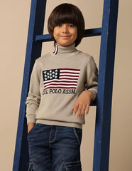U.S. Polo Assn. Kids Boy's Cotton Turtle Neck Pullover Sweater (UKSWE0174_Beige
