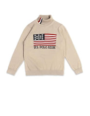 U.S. Polo Assn. Kids Boy's Cotton Turtle Neck Pullover Sweater (UKSWE0174_Beige