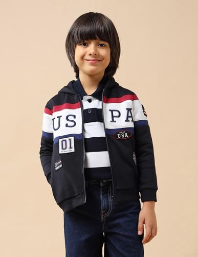 USPA Kids Boys Brand Appliqued Regular Fit Sweatshirt (UKSWS0309_Navy_6-7 Years)