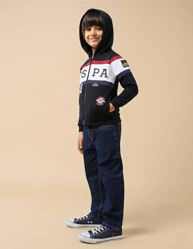 USPA Kids Boys Brand Appliqued Regular Fit Sweatshirt (UKSWS0309_Navy_6-7 Years)