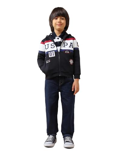 USPA Kids Boys Brand Appliqued Regular Fit Sweatshirt (UKSWS0309_Navy_6-7 Years)