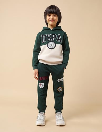 U.S. Polo Assn. Kids Boy's Cotton Neck Hooded Sweatshirt (UKSWS0329_Dark Green