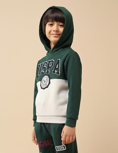 U.S. Polo Assn. Kids Boy's Cotton Neck Hooded Sweatshirt (UKSWS0329_Dark Green