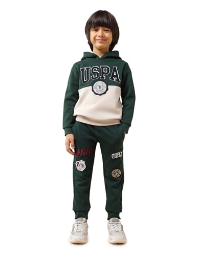 U.S. Polo Assn. Kids Boy's Cotton Neck Hooded Sweatshirt (UKSWS0329_Dark Green