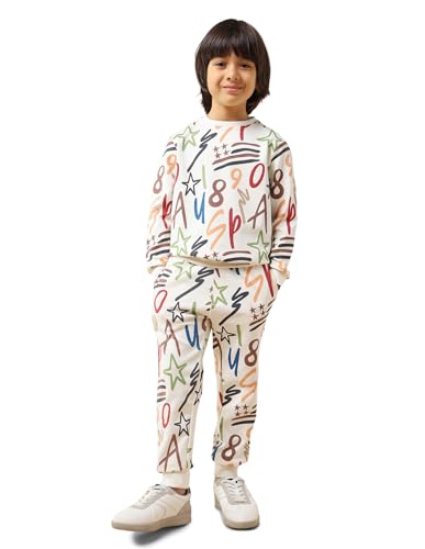 USPA Kids Boys Graphic Printed Regular Fit Sweatshirt (UKSWS0340_Off White_2-3 Years)