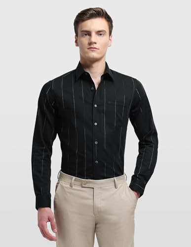 Arrow Newyork Men's Self Design Vertical Striped Manhattan Slim Fit Shirt
