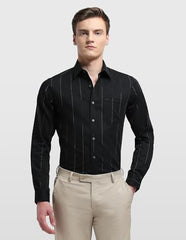 Arrow Newyork Men's Self Design Vertical Striped Manhattan Slim Fit Shirt