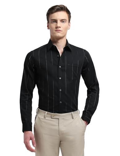 Arrow Newyork Men's Self Design Vertical Striped Manhattan Slim Fit Shirt