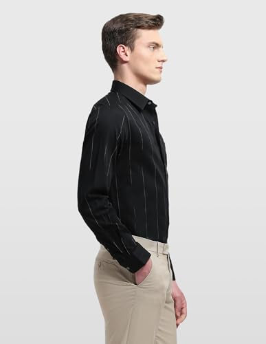 Arrow Newyork Men's Self Design Vertical Striped Manhattan Slim Fit Shirt
