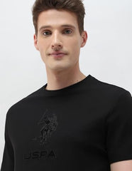 U.S. Polo Assn. Denim Co. Men's Black & Gold Brand Embossed Slim Fit T-Shirt