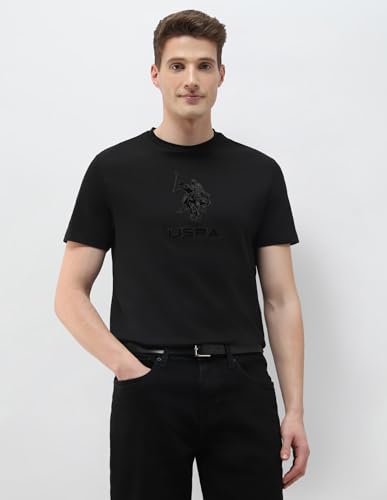 U.S. Polo Assn. Denim Co. Men's Black & Gold Brand Embossed Slim Fit T-Shirt