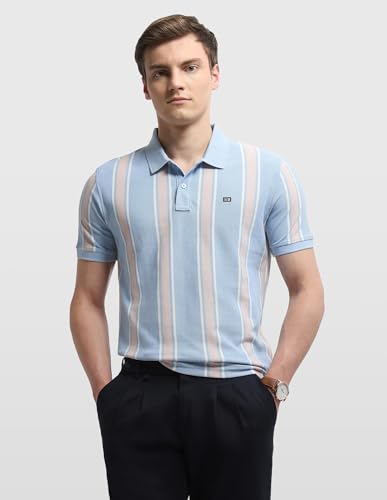 Arrow Sport men's vertical striped regular fit polo shirt, long-sleeve, casual upper wear, showing the design and collar details.