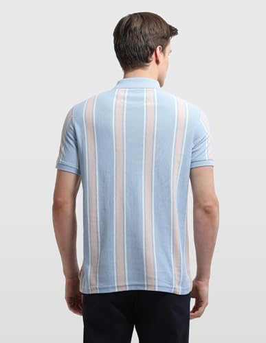 Arrow Sport men's vertical striped regular fit polo shirt in navy and white, short sleeve, casual upper wear.