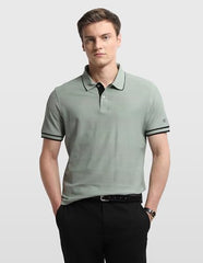Arrow Sport Men's Self Design Horizontal Striped Regular Fit Polo Shirt (ASALTS3407_Light Green_L)