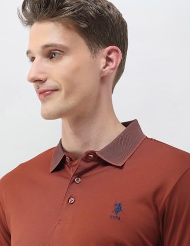 U.S.Polo Association Men's Solid Slim Fit Polo Shirt (USTSHP0767_Rust_L)