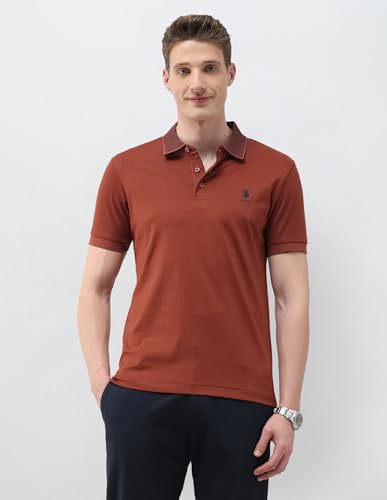 U.S.Polo Association Men's Solid Slim Fit Polo Shirt (USTSHP0767_Rust_L)