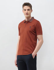 U.S.Polo Association Men's Solid Slim Fit Polo Shirt (USTSHP0767_Rust_L)