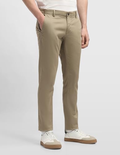 Arrow Sport men's textured Bronson slim fit casual trousers, shown in a relaxed fit with waistband and side pockets.