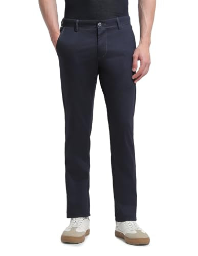 Arrow Sport men's solid Bronson slim fit trousers, casual men's lower wear in dark fabric, front view